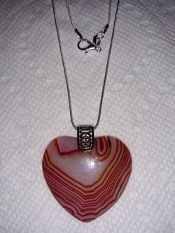 Beautiful Red Striped Agate Heart necklace