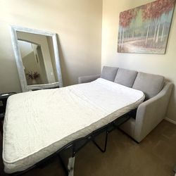 Sleeper Sofa Full Size with Foam, Cream Fabric 72”