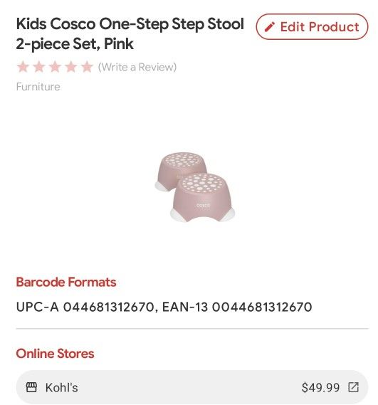 Kids Cosco One-Step Step Stool 2-piece Set, Pink