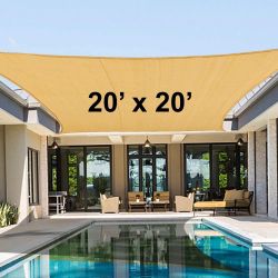 $65 (NEW) Square 20x20’ XXL Sun Shade Sail Outdoor Top Cover 95% UV Block 185GSM, Include Ropes