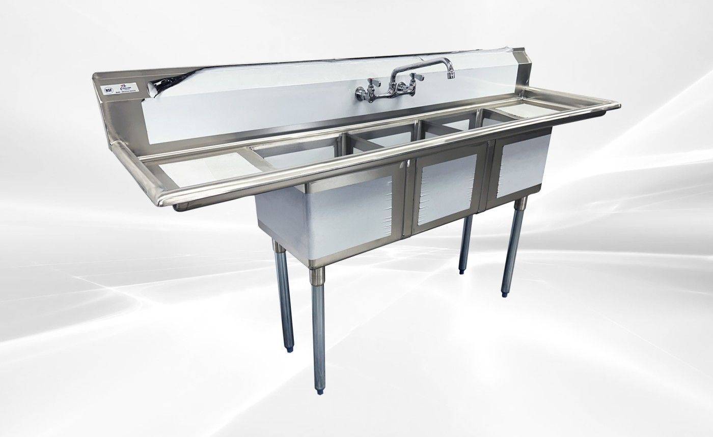 NSF 3 Compartment Sink 75ins With Faucet S3C151512-15LR-3...