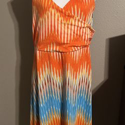 Orange/Blue Boho Sleeveless Stretchy Dress Sz XL