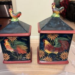4 Rooster Canister Sets W/Lids