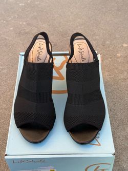 New LifeStride Black Knit Open Toe Heels Women’s Size 9
