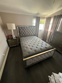 Queen Bed Frame with Tufted Upholstered Headboard