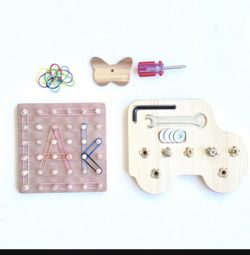 Geoboard & Screw Board Car Bin - Montessori Toys - Wooden Wducational toy for kids - Learning toy - Wooden peg board - Toddlers GIFT SET