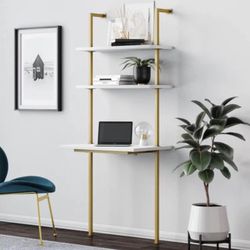 Ladder Desk Wall Unit w/ Shelves Gold & White $75 Swipe for pics