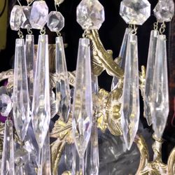 PAIR of Large Hollywood Regency Crystal Candelabras, 100 Crystals!
