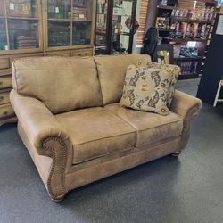 Loveseat! Rustic Brown Faux Leather (Nailhead Trim)