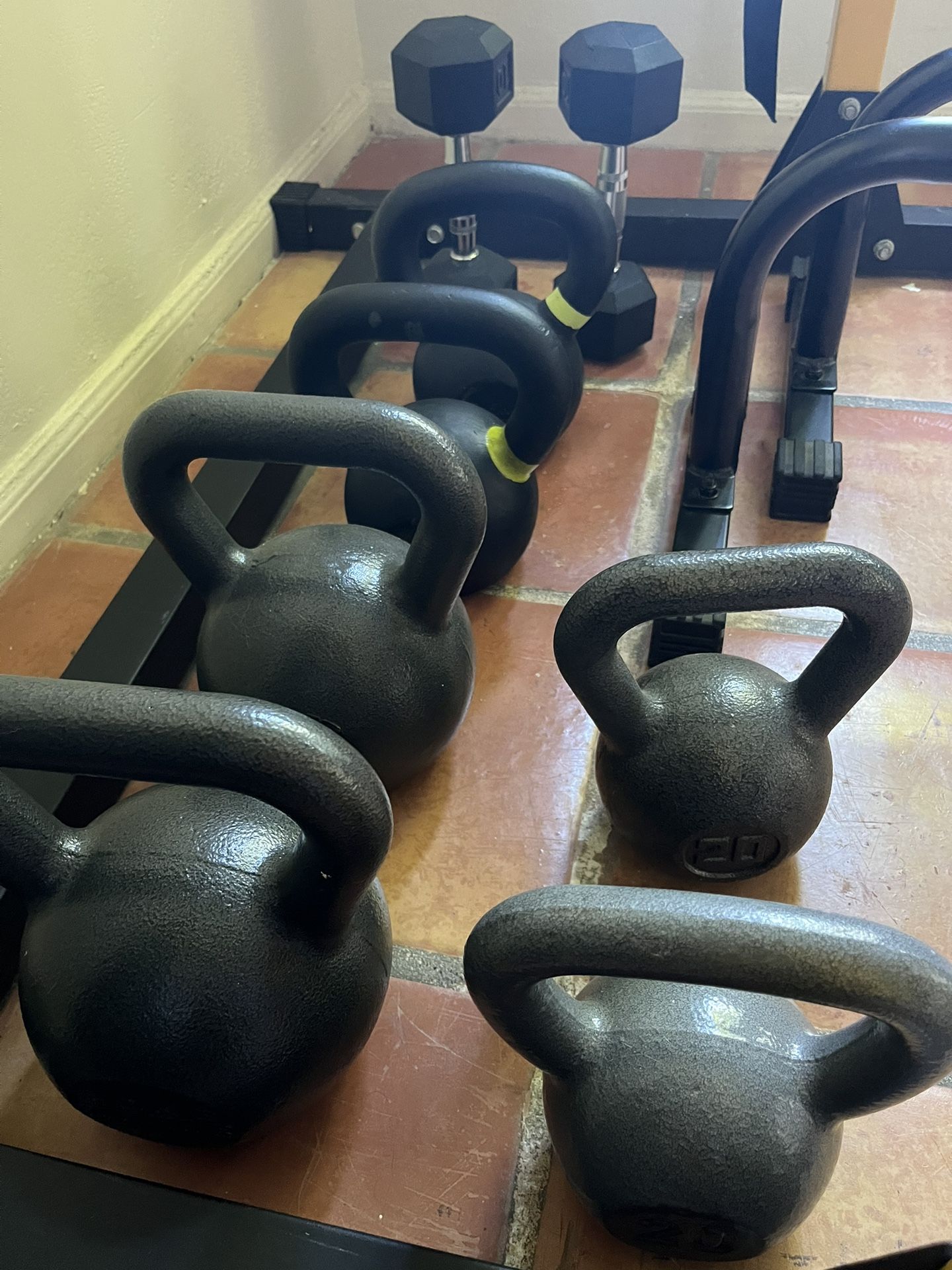 Pull-Up Station, Kettlebells, Dumbbells, and Parallel Bars for Sale