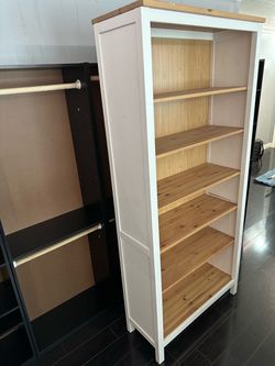 White and Pine Wood Bookcase with 5 Shelves