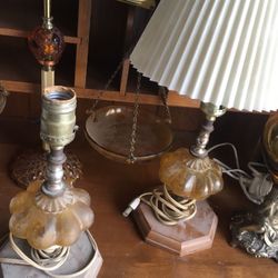 Two Small Size amber vintage lamps