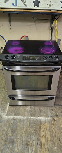KENMORE ELITE STAINLESS/BLACK 4 BURNER SLIDE-IN/DROP-IN GLASSTOP ELECTRIC RANGE