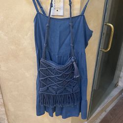 Cute Blue Dress with Hippie Bag - M