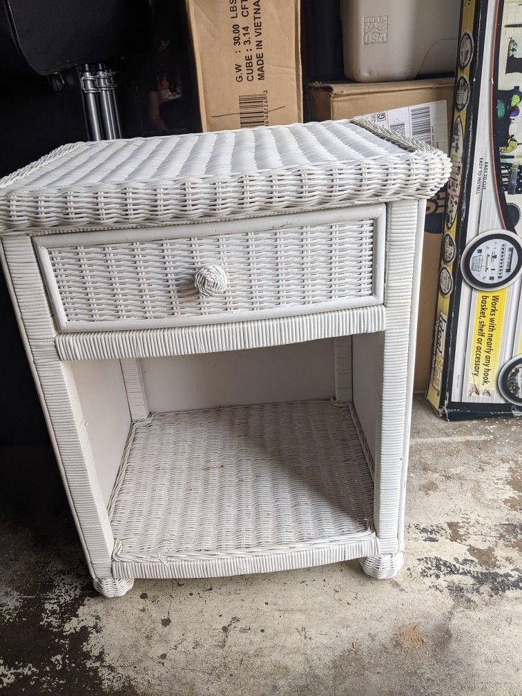 White Wicked Side End Table, Night Stand.