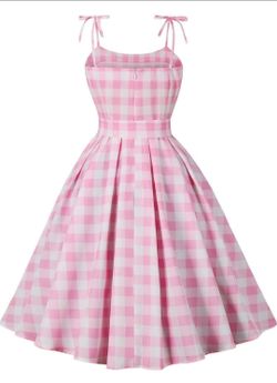 Barbie dress costume Pink Plaid Sleeveless 50s Dress Women Vintage Pink White Plaid Dress Spaghetti Straps