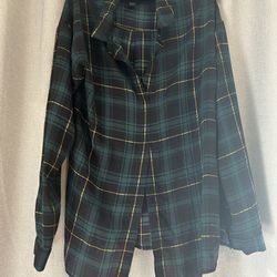 Forever 21 Contemporary Silk Plaid Blouse - Size L