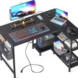 40 Inch Small L Shaped Gaming Computer Desk with Power Outlets