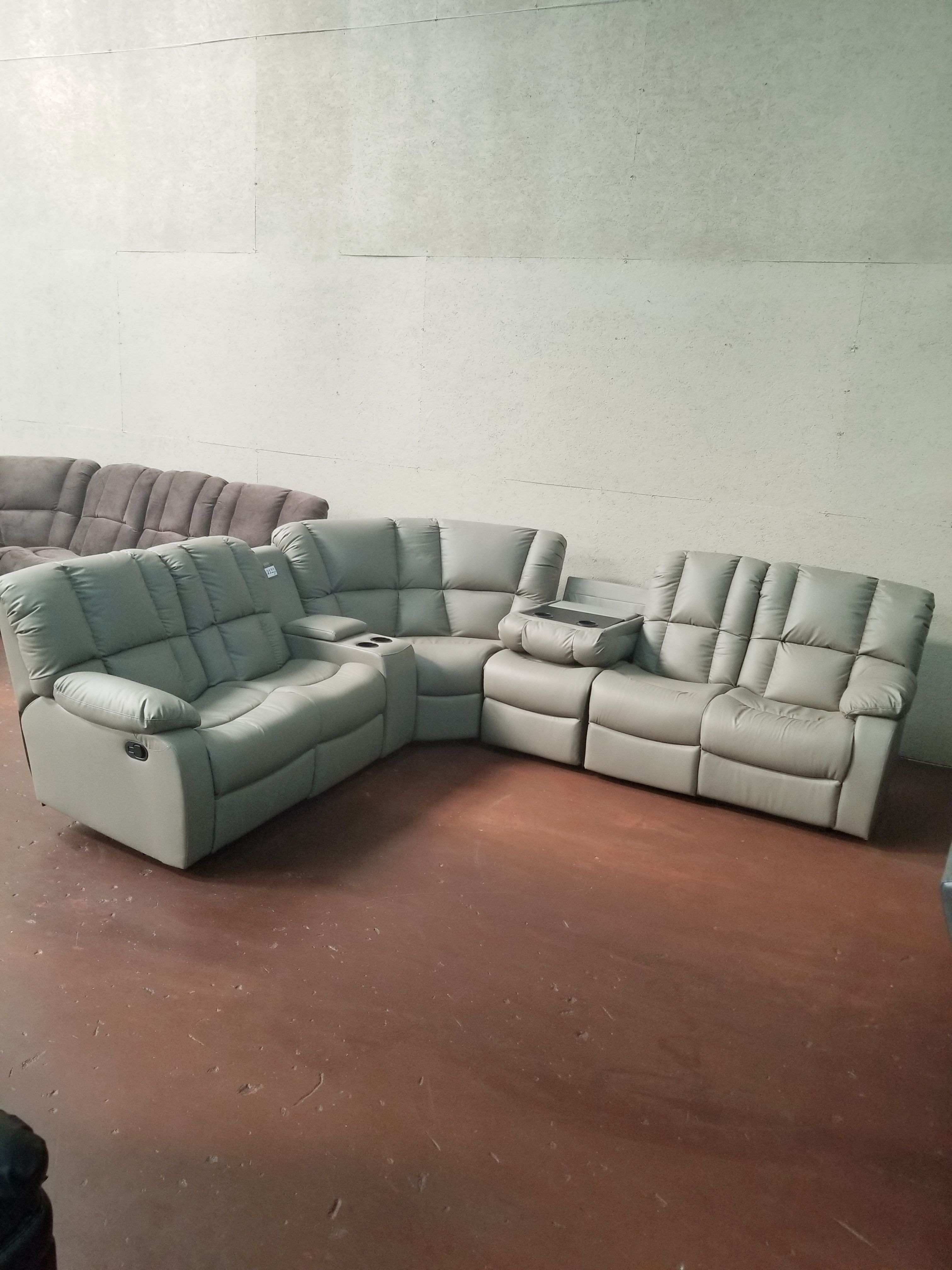Beige tube shava real leather recliner sectional with cup holder