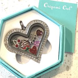 NEW Origami Owl Silver Heart  Rhinestone Necklace Living Locket Mothers Day Gift