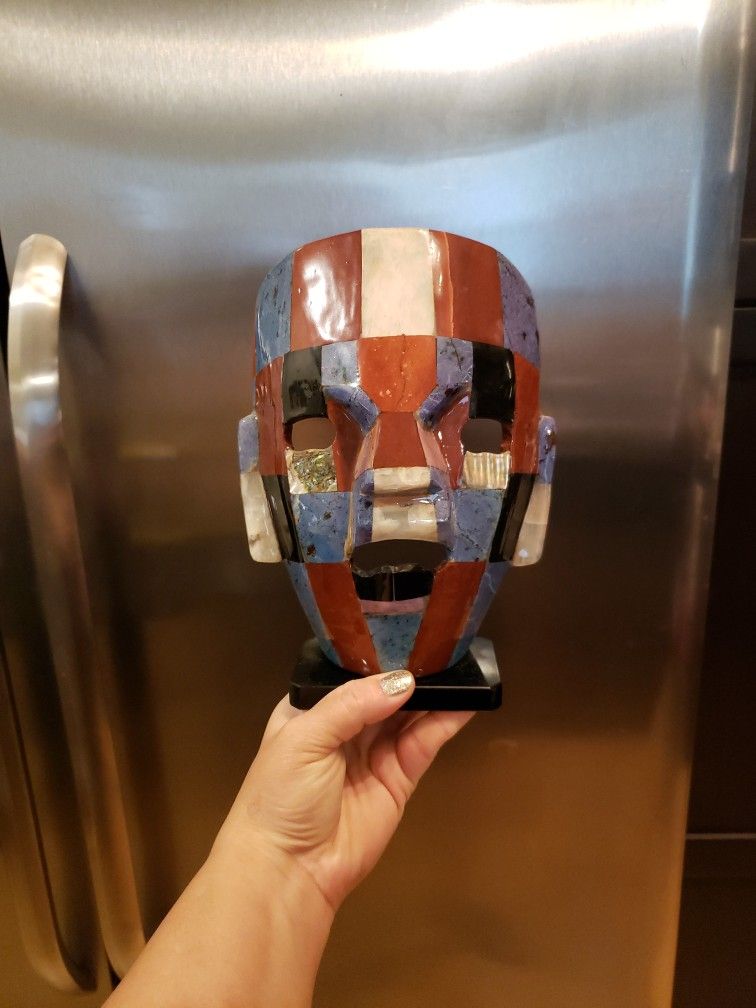 Mexican Aztec Teotihuacan Obsidian Mask Abalone Turquoise Authentic DECOR