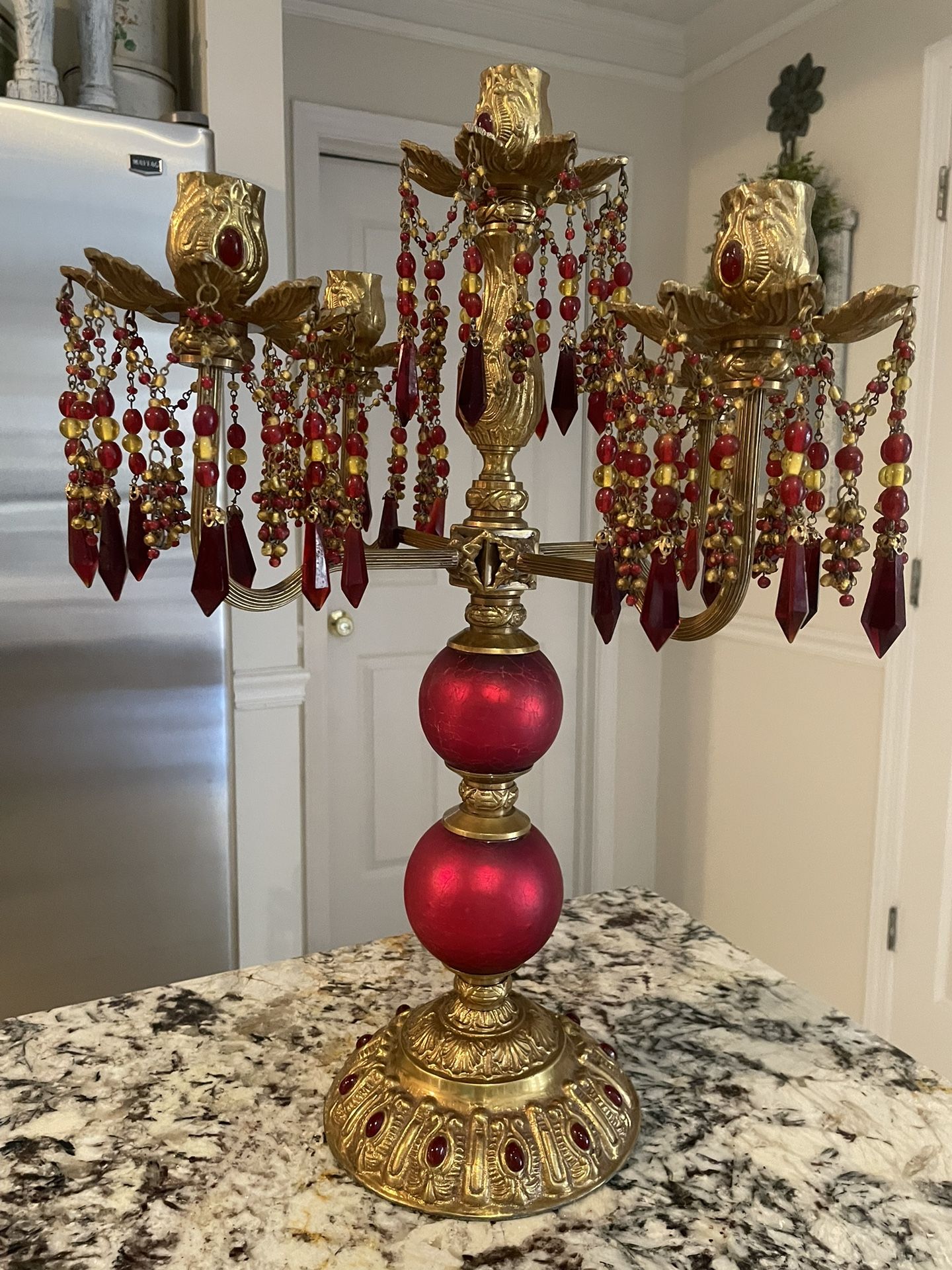 Rare Bombay Red Prism Candelabra 