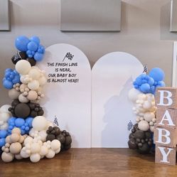 Balloons, Candy Cart, Dessert Cart, Wooden Backdrop 