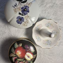 Lot Of Three Ceramics Two jewelry Boxes And A Rings Holder Made In England And Limoges France
