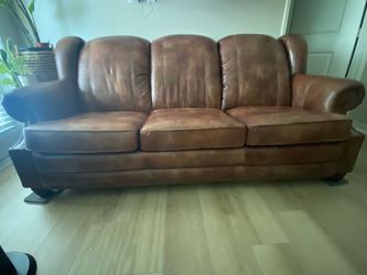Brown Leather 3-Seat Sofabed