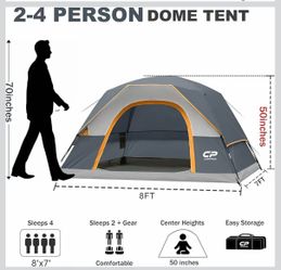 Camping Tent  4 Person, Waterproof Windproof Double Layer Dome Tent, Easy Setup with Large Mesh Windows & Wide Door for Outdoor Camping Backyard