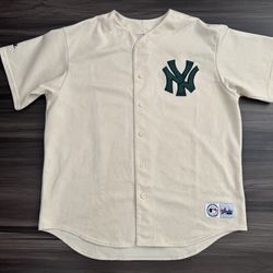 Rare Vintage New York Yankees Cream Jersey Green Patched Logo Men’s Size 2XL 