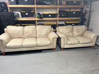 Cream Leather Sofa and Loveseat Set