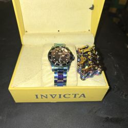Invicta Iridescent Hologram Watch With Bike Chain Bracelet 