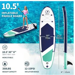 New Inflatable Stand Up Paddle Board with SUP Accessories and Backpack Paddle Boards for Adults. Non-Slip Deck, Wide Stance, Bottom Fin, Double Action