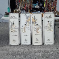 White Lacquer Mother Of Pearl Asian Wall Art