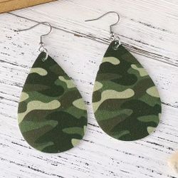 Cute Light Weight Green Camouflage Dangle Earrings
