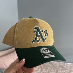 47 MLB Oakland A's Corduroy Adjustable Snapback Baseball Cap Tan Green