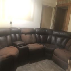 Sectional With End Recliner And USB In Console
