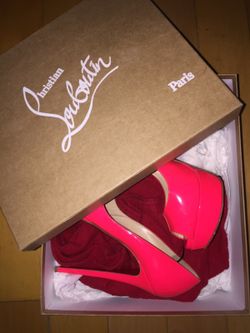 Louboutin Lady Peep Patent Fluorescent Pink heels