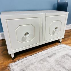 White Lacquer Glam Buffet Server TV Stand Entryway Storage Cabinet 