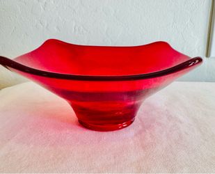 Vintage Viking glass square bon bon dish red mcm