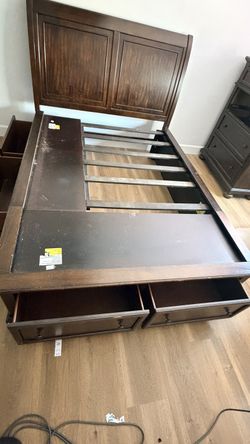 Full Size Solid Wood Sleigh Storage Bed Frame: 4 Drawers, Espresso Finish