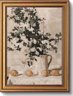 Gold Framed Lemon & Floral Canvas Wall Art, Vintage Rustic Kitchen Decor, 16x24