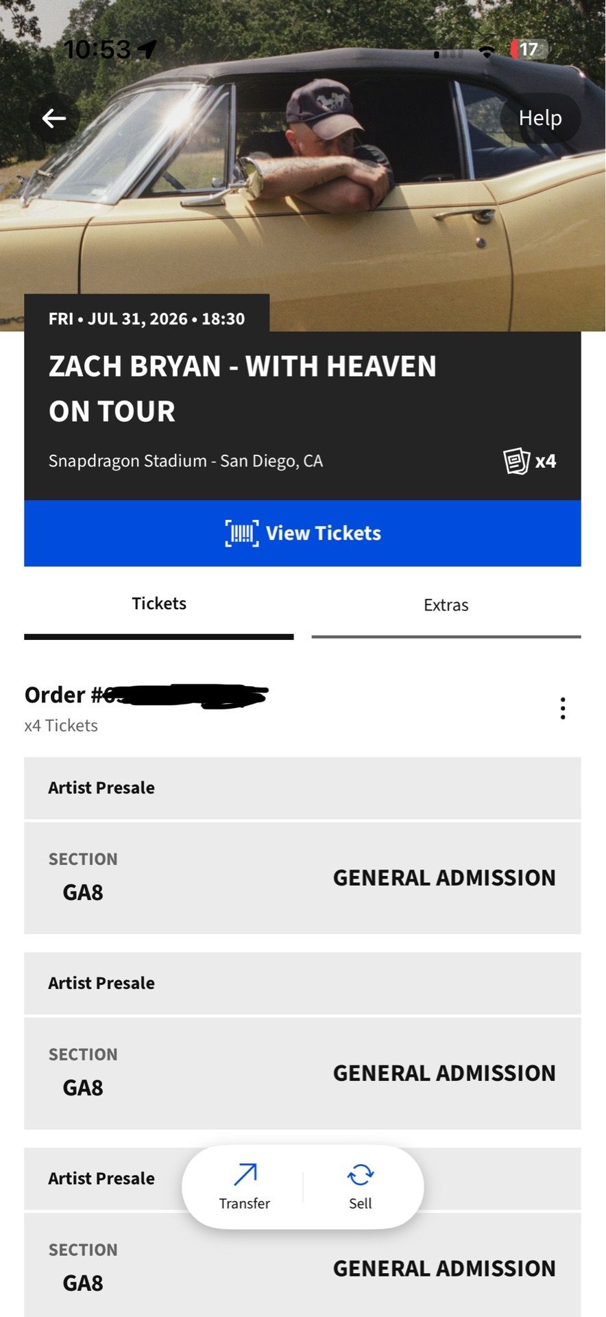 Zach Bryan GA Floor ticket at Snapdragon Stadium