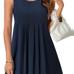 Women's Crewneck Pleated Sleeveless Flowy Party Mini Dress