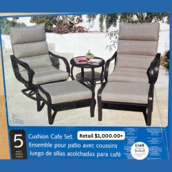 5-piece Cushioned Patio Conversation Set- Beige, Sunbrella Fabric