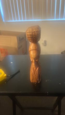vintage hand-carved African wood sculpture bust. It