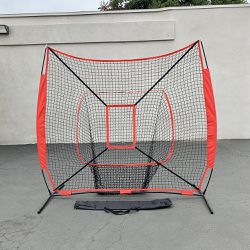 $45 (New) Baseball & softball practice hitting & pitching 7x7’ net with bow frame, carry bag 