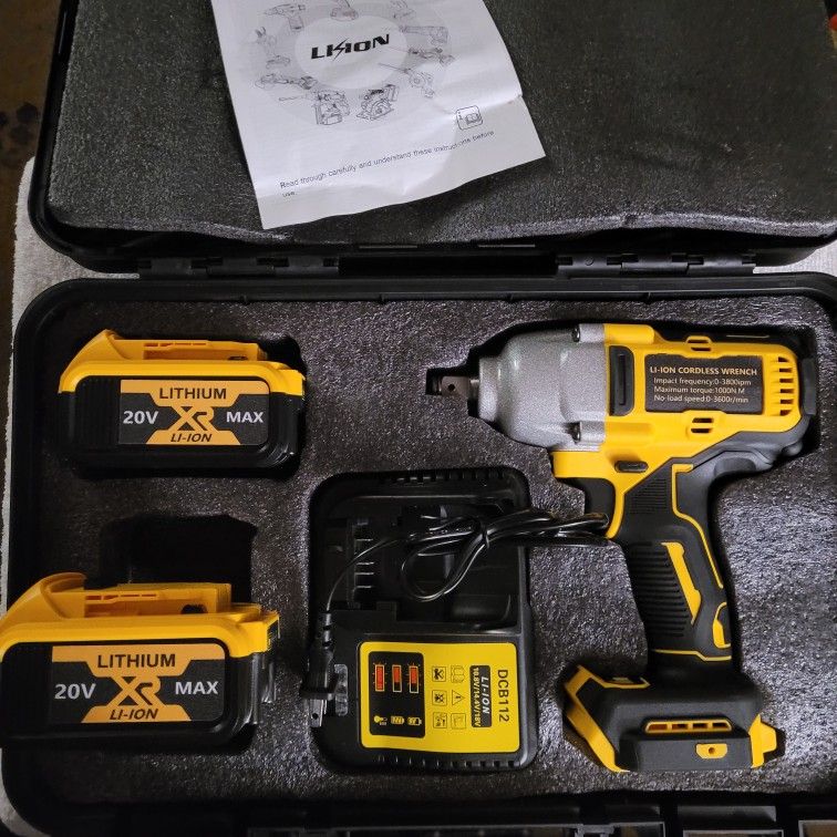 1000N.m 740 Ft Lbs Heavy Duty Impact Wrench Kit Uses Dewalt Batteries