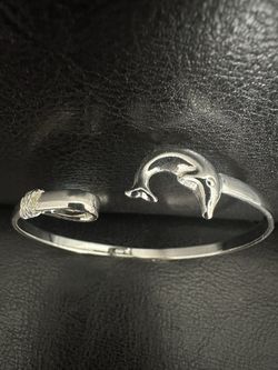Sterling Silver Dolphin Hook Bangle Bracelet Preowned